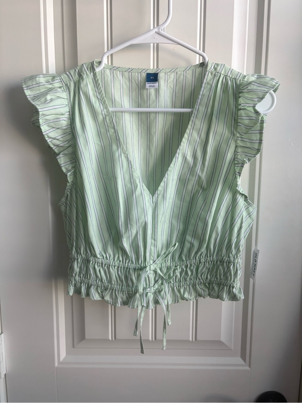 Old Navy Mint Green Striped V-Neck Ruffle Crop Top - Picture 5 of 9